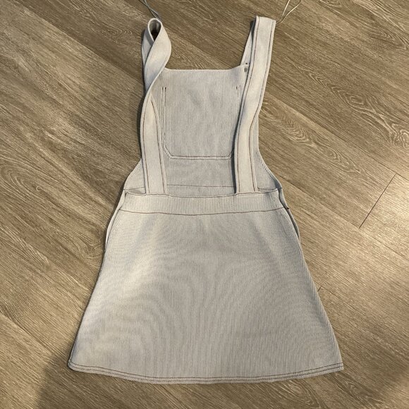 Zara Womens Small Ribbed Overalls Skirt Dress Blue Pockets Academia Y2K - Picture 4 of 4